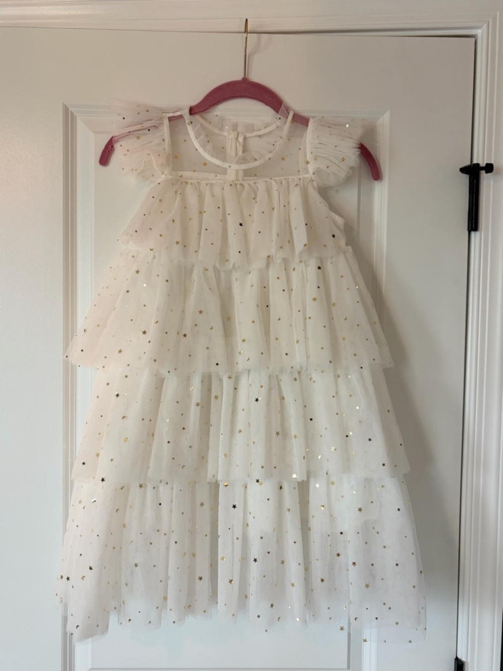 White Sheer Star-Embellished Tulle Dress